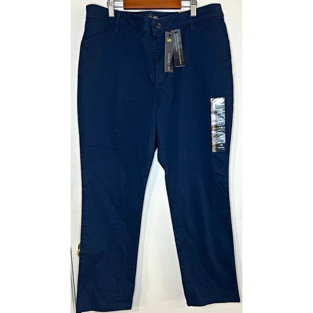Lee Women's Navy Relaxed Fit Straight Leg Mid Rise Stretch Twill Pants 16